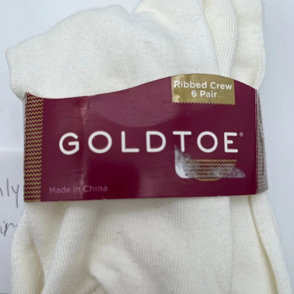 Goldtoe Socks Womens 9-11 White Ribbed Crew 4 Pairs‎ Cotton Blend 4585